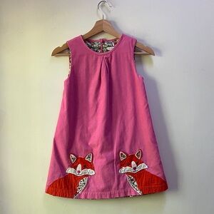 Pink Fox Appliqué Corduroy Boden Dress